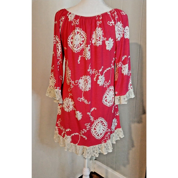 2 B Together Pink Mini Dress S Off Shoulder Crochet Flutter Sleeve / #3102 - Picture 1 of 8